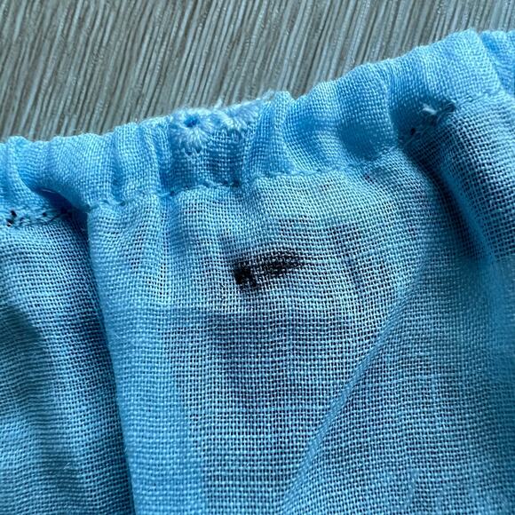 J Crew Tie Front Eyelet Top In Ramie XS Sheer Blue Preppy Flaws - Picture 14 of 15